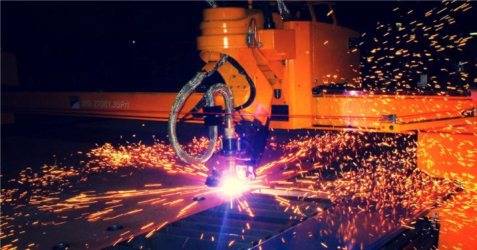 Precision industrial metal cutting in progress